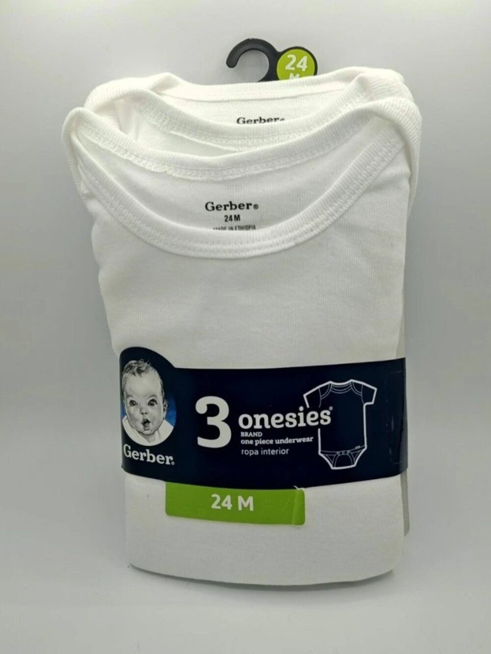 Gerber 3pk Onesie Brand One Pc Underwear Bodysuit White Unisex 24M Long Sleeve